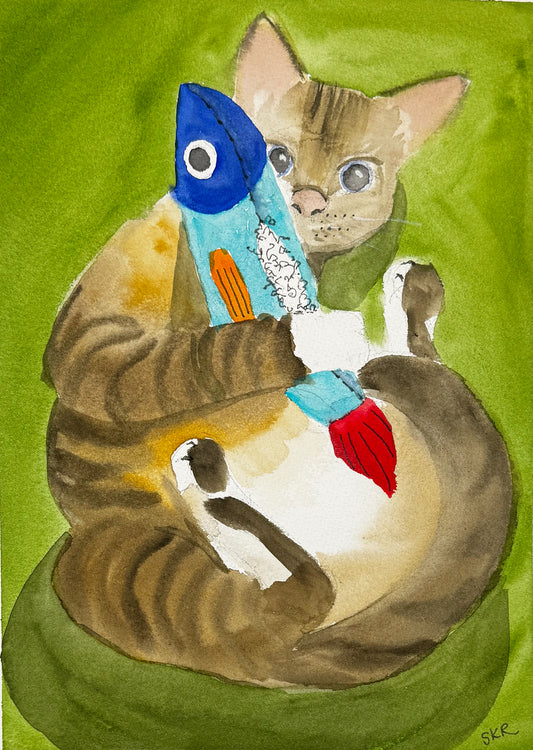 Busted, line and watercolor painting (print)