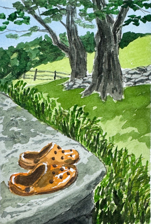 Dew on crocs, line and watercolor painting (print)